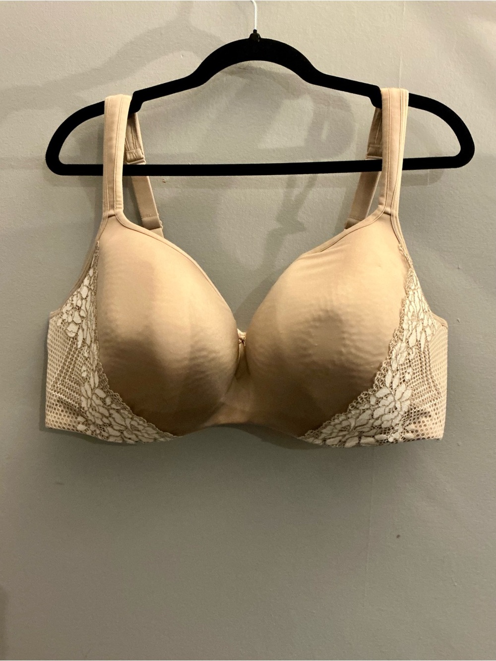 Cacique 44DDD Beige Nude Lightly Lined Balconette Lace Full Coverage Bra